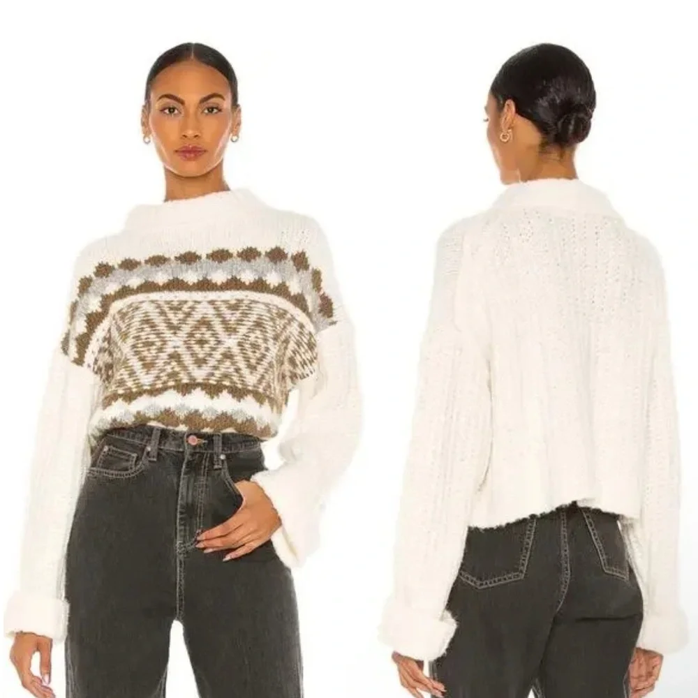 Free People Fair Isle Alpine Knit Wool Alpaca Blend Sweater Size XS - Picture 13 of 14